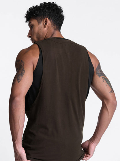 Men's sports trendy brand loose big slit solid color sleeveless quick-drying vest