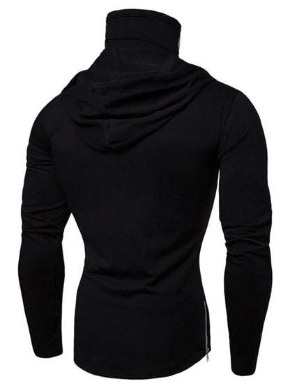 Men's new fitness cycling elastic mask skull print hooded pullover long-sleeved T-shirt