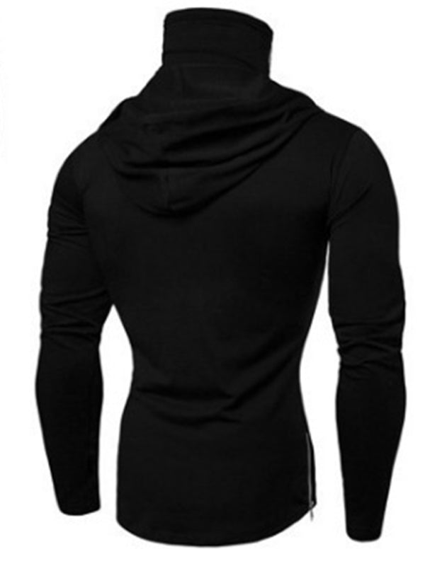 Men's new fitness cycling solid color elastic mask hooded pullover long-sleeved T-shirt sweatshirt