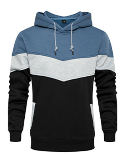 Men's casual color block and contrast fashion hooded sweatshirt