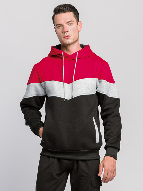 Men's casual color block and contrast fashion hooded sweatshirt