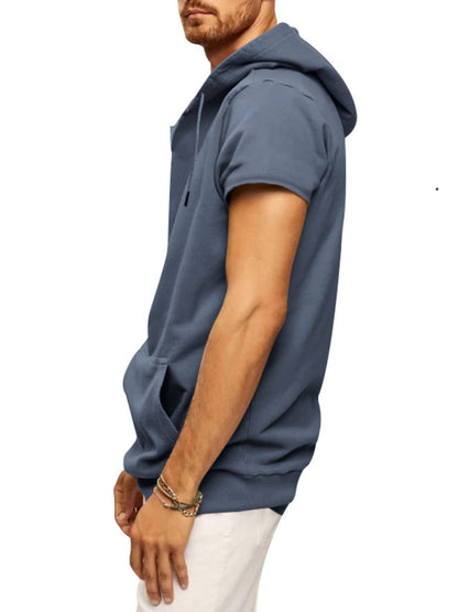 Men's knitted all-match casual hooded short-sleeved T-shirt