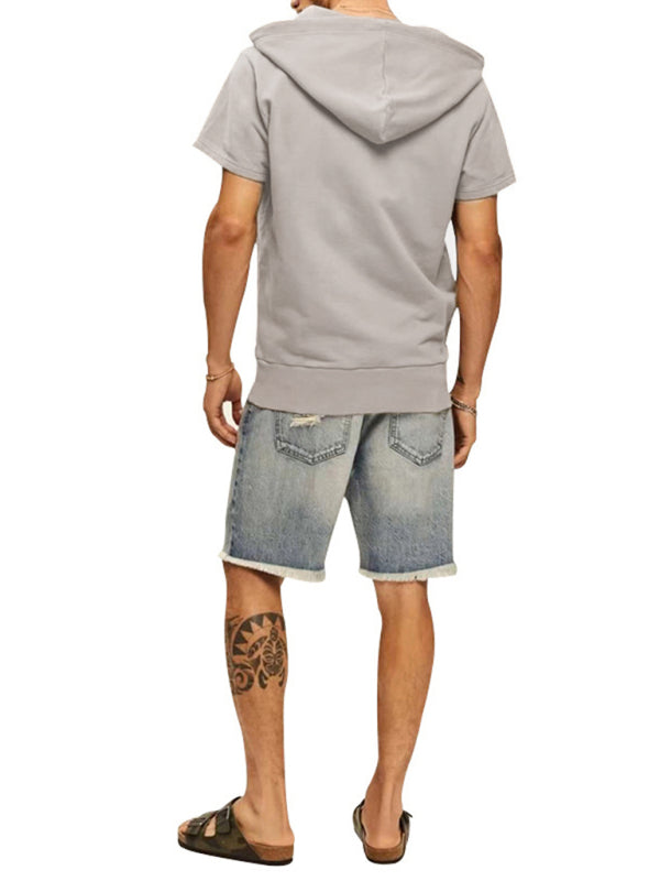 Men's knitted all-match casual hooded short-sleeved T-shirt