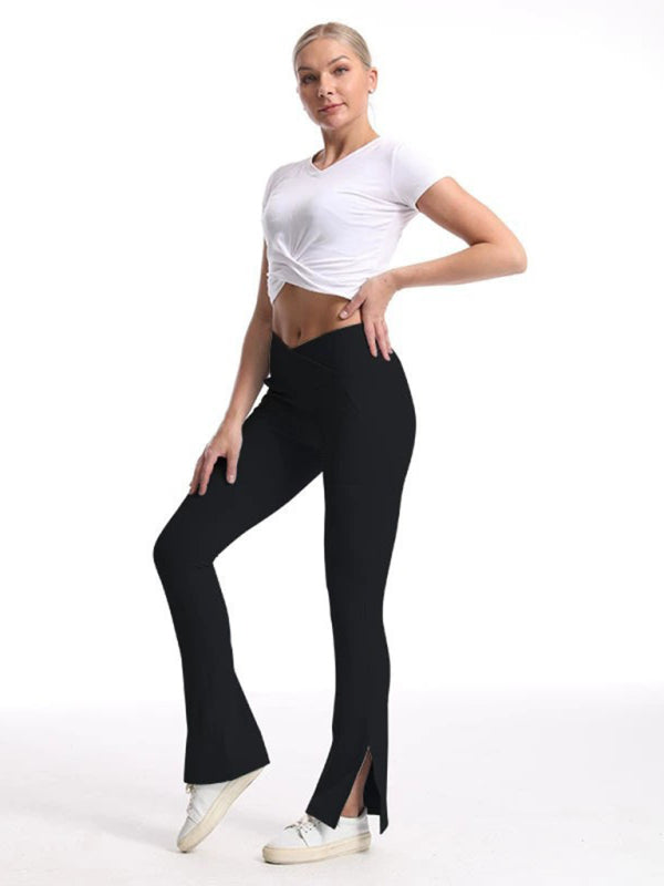 Slit Micro High Waist Elastic Hip Lifting Abdomen Dance Casual Sports Trousers