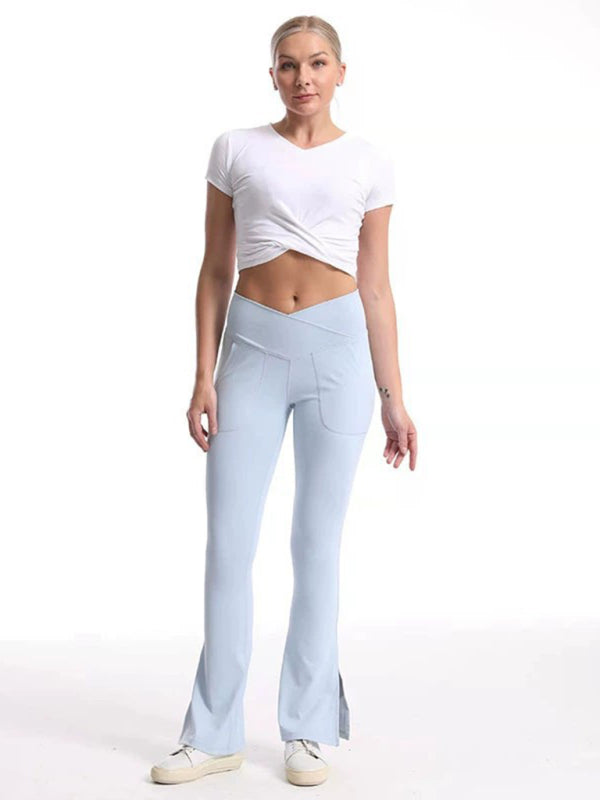 Slit Micro High Waist Elastic Hip Lifting Abdomen Dance Casual Sports Trousers