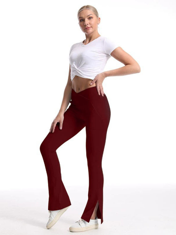 Slit Micro High Waist Elastic Hip Lifting Abdomen Dance Casual Sports Trousers