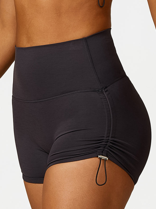 New drawstring yoga wear breathable solid color running tight shorts