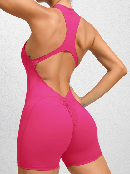 Tight zippered sports yoga pants peach hips one-piece quick-drying pleated fitness Jumpsuit