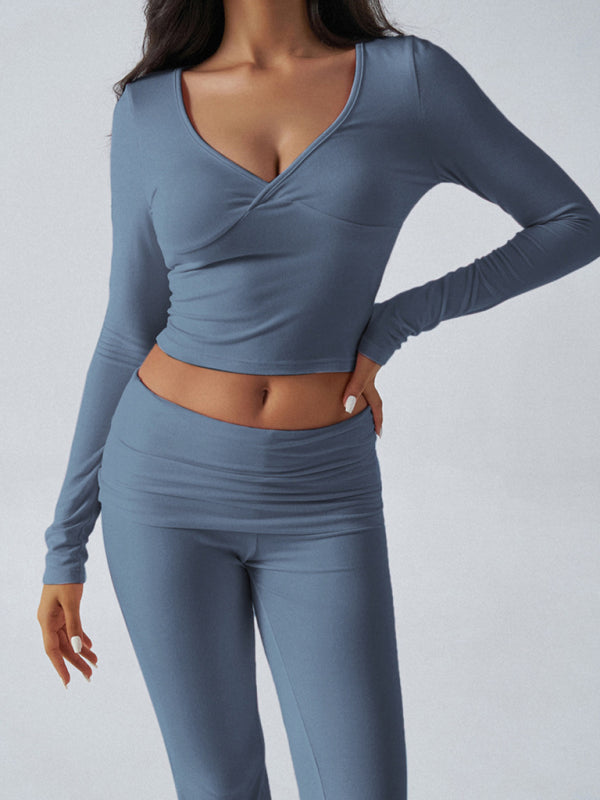 Yoga Wear Slim Fit Sports Knit Long Sleeve Pants Two-Piece Set