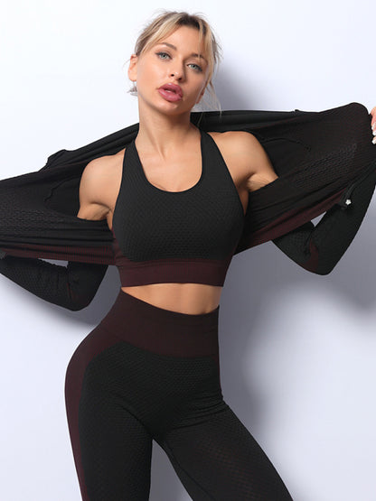 Sports Yoga Clothing Set Fitness Tank Top Jacket High Waist Yoga Pants Three Piece Set