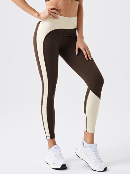 Eco-friendly recycled fabric contrast color yoga pants outdoor running and fitness leggings