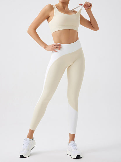 Environmentally friendly recycled fabric light color contrast yoga pants outdoor running fitness leggings