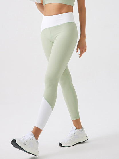 Environmentally friendly recycled fabric light color contrast yoga pants outdoor running fitness leggings