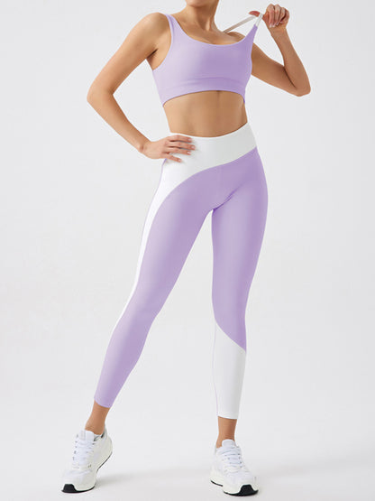 Environmentally friendly recycled fabric light color contrast yoga pants outdoor running fitness leggings