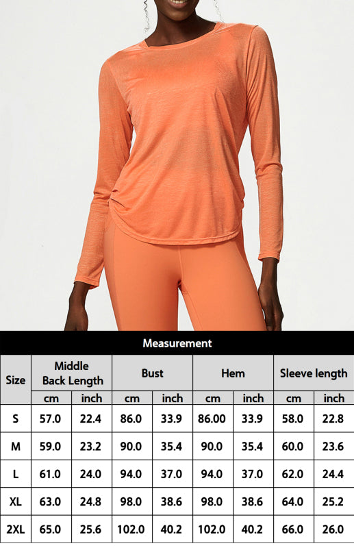 Women's Round Neck Curved Hem Long Sleeve Sports Top Quick Dry Breathable Yoga Cover Up